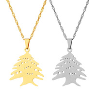 Collier pendentif avec carte du Liban, arbre de cèdre, drapeau, acier inoxydable, couleur or/acier, bijoux ethniques pour hommes et femmes, cadeaux
