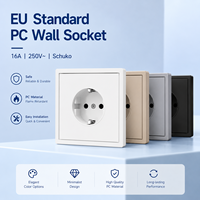 Panneau carré en plastique PC blanc, noir, or, gris, interrupteurs électriques, norme européenne 16A 220V, prise murale allemande Schuko, 2 prises