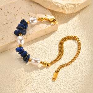 <span class=keywords><strong>Hiot</strong></span> Sale, pulsera encantadora con cuentas para mujer, lapislázuli Irregular, piedra Natural, cadenas de perlas de imitación, pulsera, joyería para mujer - Product Image 5