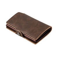 Dompet antik kulit PU pemegang kartu kredit pria casing baja dengan kotak hadiah klip uang tunai