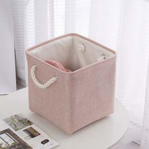 Best Selling Cotton Linen <b>Basket</b> Storage Fabric Style with Thick EVA Lining <b>Woven</b> Sundries Storage Box - Product Image 5
