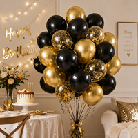Lot de 30 ballons en latex noir et or, vente en gros, confettis, couleur métallique chromée, décoration de fête, célébration de la remise des diplômes