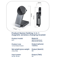 Chargeur sans fil magnétique pliable 3-en-1 15W à charge rapide avec QC3.0 pour téléphones, montres connectées et écouteurs