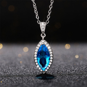 Collana con Pendente in Zircone Blu Marquise per Donne, Catena per Clavicola Color Acquamarina, Gioielli alla Moda - Product Image 1