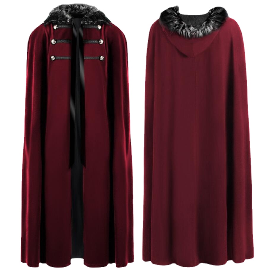 Winter Wool Cloak with Fur Collar for Men - Viking Medieval Cape, Ideal for Cosplay and Halloween Parties - Durable Design Winter Wool Cloak with Fur Collar for Men - Viking Medieval Cape, Ideal for Cosplay and Halloween Parties - Durable Design
