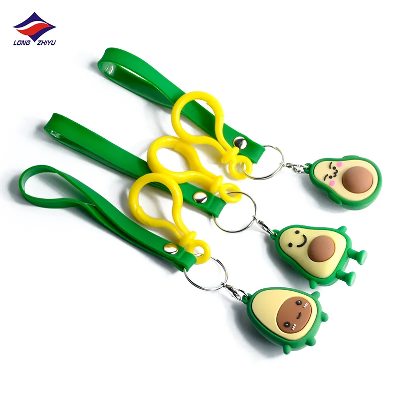 Longzhiyu New Key rings Hersteller Custom 3D PVC Action figur Schlüssel anhänger Lustige Avocados Soft Silicone Key chain Bag Anhänger