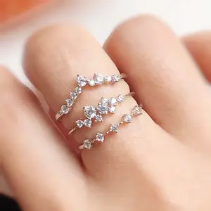 Fine Jewelry 925 Silver Cluster Ring 14k Gold Plated Brilliant Multistone Diamond Chic Wedding Ring