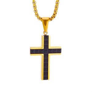 Mens <b>Cross</b> Pendant Necklace Stainless Steel 18K Gold Plated Black Christian Faith Rolo <b>Chain</b> Hip Hop Fashion Jewelry Non Tarnish - Product Image 2