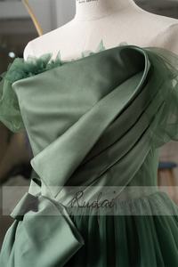 Ruolai LWC6619 hors de l'épaule Tulle manches A-ligne robe de soirée élégante souhait ceintures robes de soirée - Product Image 4