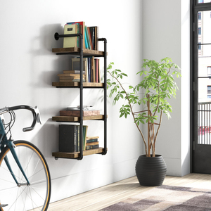 Factory Customizable 4-Tier <b>Bookcase</b> with Black Metal Frame and Wood Storage Shelves for Living Room Office or Laundry Hamper - Product Image 3