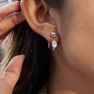 J&amp;D Elegant <strong>Silver</strong> Tone Oval CZ Huggie <strong>Hoops</strong> Stainless Steel Modern Geometric C <strong>Hoop</strong> Earrings for Women Everyday Jewelry - Product Image 2