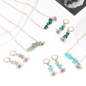 Zooying Natural Stone Necklace Earring Jewelry Set Turkey Eye Necklace and Earring