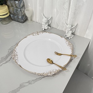 Assiettes de présentation 13 pouces, assiettes de dessert avec bord doré, assiettes de présentation rondes baroques pour dîner, mariage, événements en gros - Product Image 4