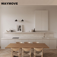 Armoires de cuisine contemporaines de luxe WAYMOVE, design moderne en bois massif, plan de travail en marbre, robinet, charnière, panier de tiroir, évier
