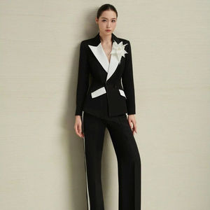 Luxury Couture Black Evening Blazer and Feather <b>Skirt</b> Set White Lace Detail Bridal Runway Made in Vietnam OEM ODM - Product Image 1