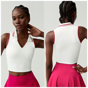 Haut de tennis pour femme à col en V avec logo avant Débardeur à séchage rapide extensible dans les 4 sens pour le yoga, la course à pied et le golf-Vêtements de sport respirants - Product Image 5