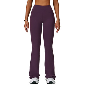 Leggings de Yoga Zechuang Cloud-Feel, Cintura Alta, Pierna Ancha, Corte Acampanado, Elásticos en Cuatro Direcciones, Color Morado Oscuro ECK3091-2 - Product Image 1