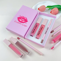 Ensemble de rouge à lèvres liquide et de crayon à lèvres 3 en 1 en gros, longue durée, DIY, végan, haute pigmentation, crayon à lèvres et gloss à lèvres, emballage en boîte