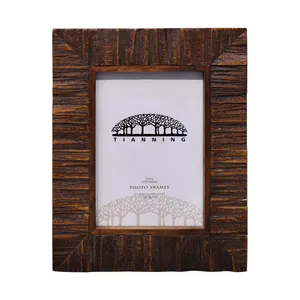Wood Photo Frame With Natural Tree Bark Pattern | Tabletop Decor Rectangular Brown Bark Texture Veneer Wooden Picture Frames