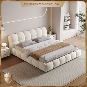 Juego de Cama de Lujo Moderno de Alta Gama con Tela Suave, Estructura de Madera Sólida, Color Blanco Crema, Tamaño King/<span class=keywords><strong>Queen</strong></span>/Doble, para Recámara Principal - Product Image 2