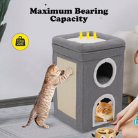 Lit pour chat pliable de luxe à 3 étages, grande maison-caverne d'intérieur avec griffoir en sisal, boule en peluche suspendue, mobilier pour animaux de compagnie en peluche