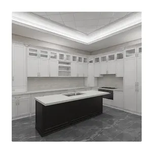 Modern White Solid Wood Kitchen Cabinet with Sink Faucet Hinge Drawer Slide and Basket Includes Rice Box for Graphic Design