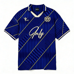 Maillot de football vintage bleu en gros, unisexe, en polyester respirant, style streetwear original, maillots de football rétro personnalisés par sublimation - Product Image 1
