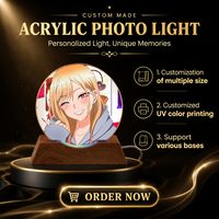 Lampe de nuit LED USB Anime avec panneau en cristal, imitation grain de bois, base en plastique peint par pulvérisation, lampe de bureau, cadeau personnalisé en gros pour fans d'anime