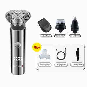 เครื่องโกนหนวดไฟฟ้าแบบโรตารี่สำหรับผู้ชาย รุ่นใหม่ ใบมีดสามใบ จอ LCD ชาร์จไฟได้ กันน้ำ IPX7 ใช้ในบ้านและโรงแรม - Product Image 6