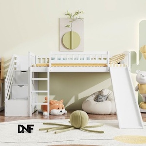 Cama Alta Moderna de Metal y MDF para Niños Pequeños, Tamaño Individual, con Tobogán y Escalera, Cómoda, Duradera, Ahorra Espacio, No Requiere Box Spring, para Dormitorio - Product Image 1
