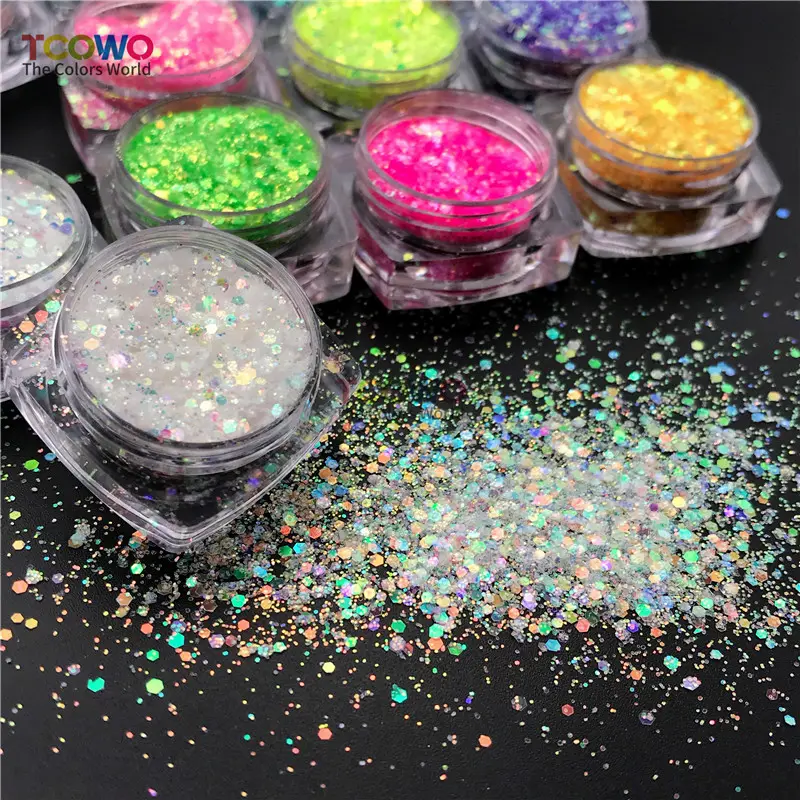 Eco-friendly Gold Background Color iridescent glitter sequin mixes chunky glitter For Nail Face Body makeup Crafts Decoration