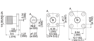 Conector SMA de brida cuadrada de cuatro orificios con pasador redondo o plano para montaje en PCB - Product Image 4