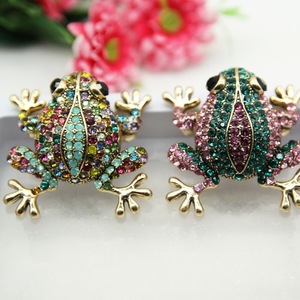 Antique Gold Tone Esmeralda Verde Rosa Colorido Strass Animal Sapo Broche Pin - Product Image 1