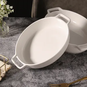 WEIYE grosir keramik oval bakeware disesuaikan keramik stoneware oven memanggang piring & panci dengan pegangan