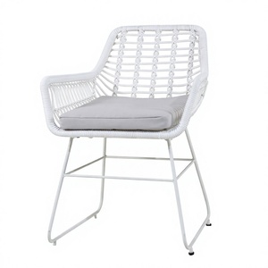 Fauteuil de jardin moderne en rotin blanc de qualité supérieure avec coussin gris, structure métallique pour terrasse et balcon - Product Image 1