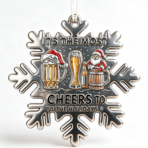 Christmas Snowflake <b>Ornament</b> <b>Silver</b>-Plated Beer Santa Design Cheers To The Holidays Decorative Metal Craft - Product Image 1