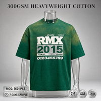 T-shirt RAMAX Vert Forêt Délavé à l'Acide 300GSM Coton Lourd Coupe Oversize Streetwear Imprimé Graphique Fournisseur d'Usine