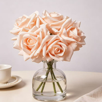 Bouquet de 5 roses à tige courte Real Touch, roses de jardin Real Touch ivoire pour mariage, fête, décoration de la maison