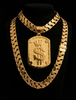 ZH Nouveau Design Tendance Collier Pendentif Couronne USD Plaqué Or 24K Chaîne Gourmette Géométrique Hip Hop en Laiton Bijou Unisexe Cadeau