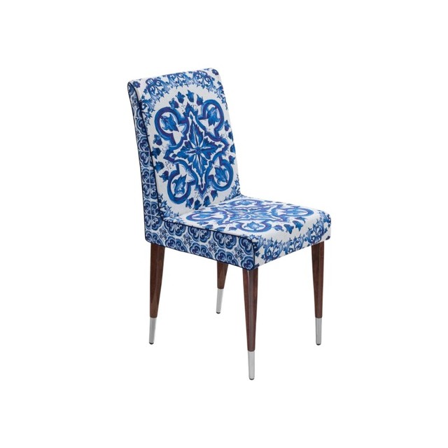 Premium Velvet Dining Chair Modern Luxury Solid Wood  Sicilian Blue and White Dining Chair for Villa and Restaurant  Furniture