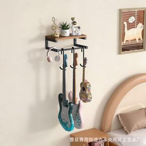 Soporte de pared para guitarra de madera maciza, estante de 2 niveles con ganchos para almacenamiento y exhibición de instrumentos musicales - Product Image 4