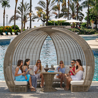 Sofá Cama Moderno para Patio con Estructura de Aluminio y Ratán, con Mesa de Centro, para Exteriores y Hoteles, Canadá