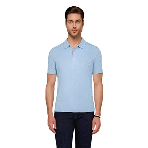 Polo de Manga Corta para Hombre, Azul Claro, con Patrón Geométrico, Transpirable, de Algodón, Estilo Casual Elegante, Corte Regular - Product Image 1