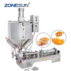 ZONESUN เครื่องบรรจุขวดน้ำกึ่งอัตโนมัติ,เครื่องบรรจุขวดน้ำซอสช็อคโกแลตครีมน้ำผึ้งพร้อมฮีตเตอร์ฟิลเลอร์