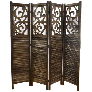 Unique carved design and Decorative freestanding folding wooden wall room divider screen