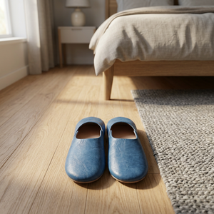 Chaussures d'intérieur légères en cuir véritable bleu uni à bout fermé avec semelle extérieure en cuir véritable souple à motif floral pour le printemps - Product Image 3