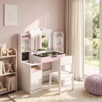 Table de maquillage contemporaine en bois pour enfants avec tableau noir, armoire de rangement pour bijoux, tabouret et chaise, ensemble pour petites filles, blanc