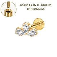 Bijou de piercing corporel Freya Factory en titane ASTM F136 sans filetage, avec zircon, pour lèvre, hélix, conque, cartilage (Labret Stud)