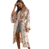 Vente en gros de vêtements de plage d'été pour dames Ensemble 3 pièces de vêtements grande taille pour femmes Robe décontractée à imprimé floral Longue couverture Kimono Cardigan