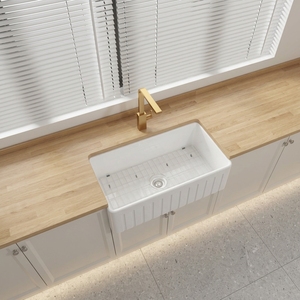 Fregadero de Cocina de 33 Pulgadas de Arcilla Refractaria Estilo Granja con Frente Reversible <span class=keywords><strong>para</strong></span> Suministro Comercial - Product Image 4